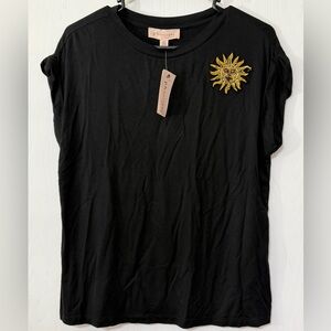 Philosophy Beaded Sun T Shirt Black Tee Embroidered